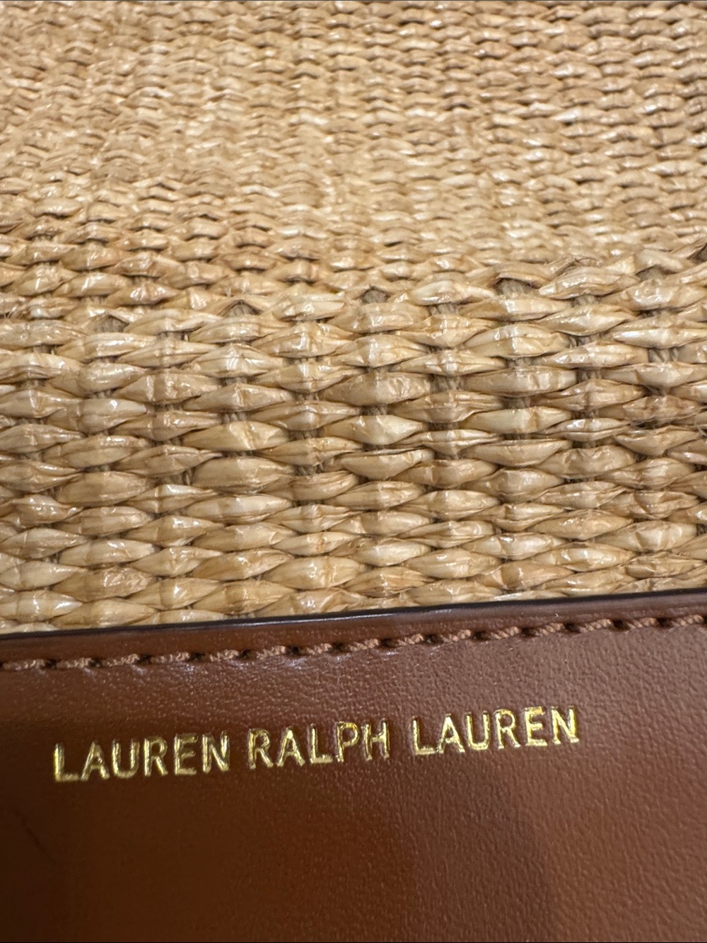 Lauren Ralph Lauren Tan Woven Straw Tote with Brown Leather Trim - Picture 12 of 17